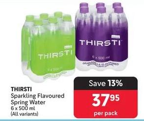 THIRSTI Sparkling Flavoured Spring Water 6 x 500 ml (All variants)