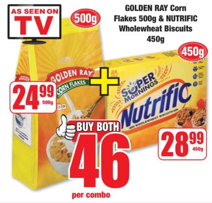 GOLDEN RAY Corn Flakes 500g & Nutrific Wholewheat Biscuits 450g 