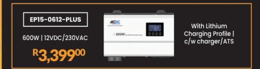 EP15-0612-PLUS, 600W | 12VDC/230VAC with Lithium Charging Profile | c/w charger/ATS