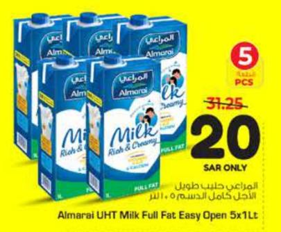 Almarai UHT Milk Full Fat Easy Open 5x1Lt