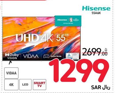 تلفزيون سمارت 55 بوصة من هايسنس 55A6K بدقة 4K UHD مع Dolby Vision و VIDAA، وضع الألعاب