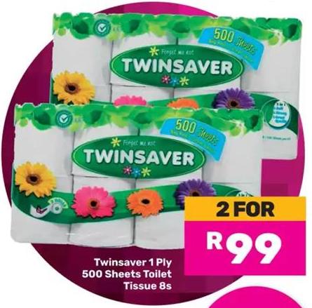 Twinsaver 1 Ply 500 Sheets Toilet Tissue 8s