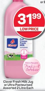 Clover Fresh Milk Jug or Ultra Pasteurised Assorted 2 Litre Each