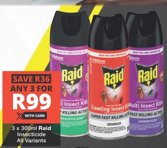 Raid Insecticide All Variants Any 3 x 300ml