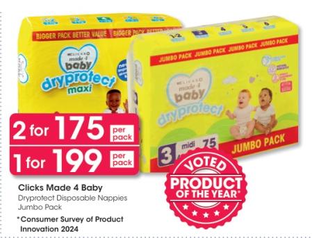 Clicks Made 4 Baby Dryprotect Disposable Nappies Jumbo Pack