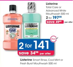 Listerine Total Care or Advanced White Mouthwash 500 ml