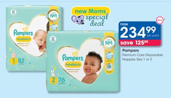 Pampers Premium Care Disposable Nappies Size 1 or 2