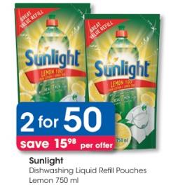 Sunlight Dishwashing Liquid Refill Pouches Lemon