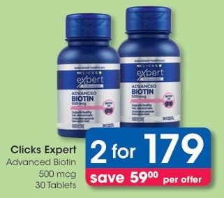 Clicks Expert Advanced Biotin 500 mcg 30 Tablets 