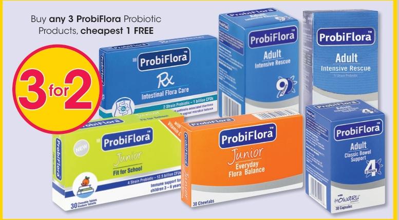 Buy any 3 ProbiFlora Probiotic Products, cheapest 1 FREE