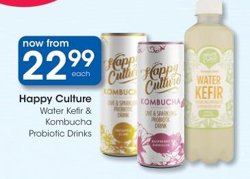 Happy Culture Water Kefir & Kombucha Probiotic Drinks