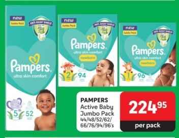 Pampers Active Baby Jumbo Pack 44/48/52/62/66/76/94/96's 