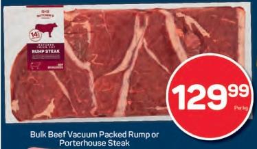 Pnp Bulk Beef Vacuum Packed Rump or Porterhouse Steak 1kg