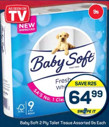 Baby Soft 2 Ply Toilet Tissue Assorted 9s Each