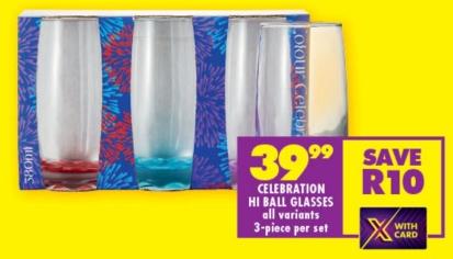 Celebration Hi Ball Glasses, 3-piece per set