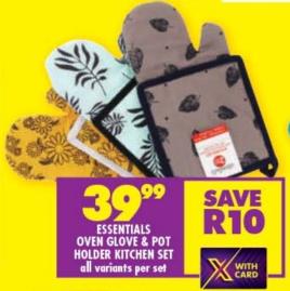 Essentials Oven Glove & Pot Holder Kitchen Set