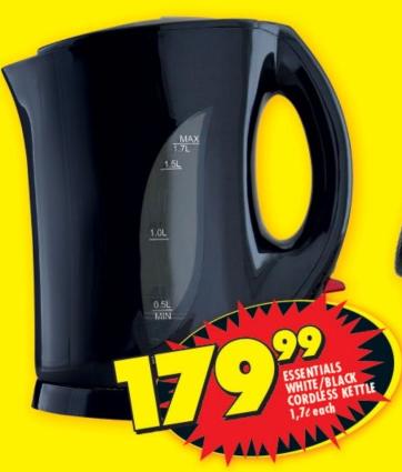 ESSENTIALS WHITE/BLACK CORDLESS KETTLE 1.7L each