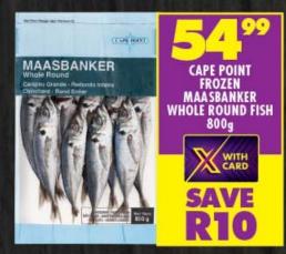 CAPE POINT FROZEN MAASBANKER WHOLE ROUND FISH 800g