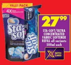 Sta-Soft/Ultra Concentrated Fabric Softener Refill all variants 500ml Each