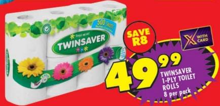 TWINSAVER 1-Ply Toilet Rolls 8 per pack