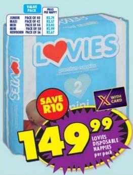 LOVIES DISPOSABLE NAPPIES Per Pack