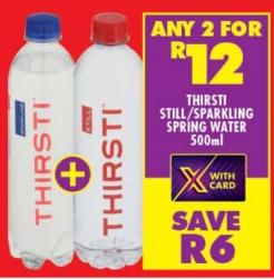 Any 2 THIRSTI Still/Sparkling Spring Water 500ml