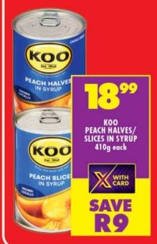 Koo Peach Halves/Slices in Syrup 410g