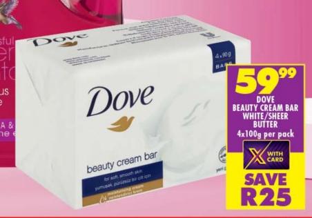 DOVE Beauty Cream Bar White/Sheer Butter 4x100g per pack