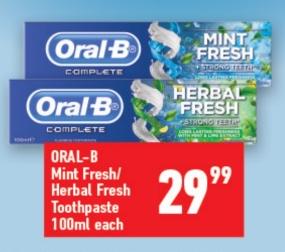 ORAL-B Mint Fresh/Herbal Fresh Toothpaste 100ml each