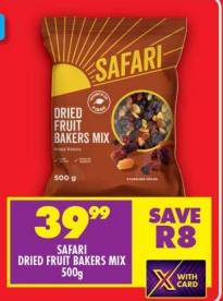 SAFARI DRIED FRUIT BAKERS MIX 500g