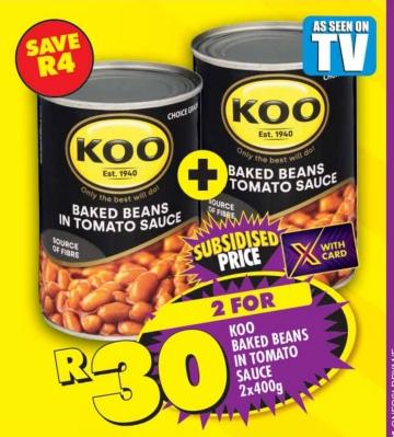 KOO Baked Beans in Tomato Sauce 2x400g