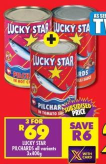 Lucky Star Pilchards all variants 3x400g