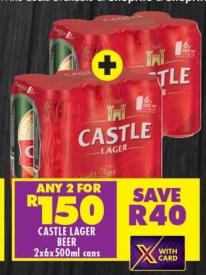 Castle Lager Beer Any 2x6x500ml cans