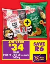 Simba Potato Chips all variants Any 2x10g