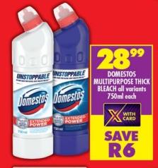 DOMESTOS MULTIPURPOSE THICK BLEACH all variants 750ml each