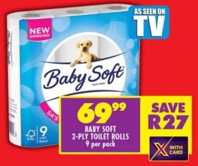 Baby Soft 2-Ply Toilet Rolls 9 per pack