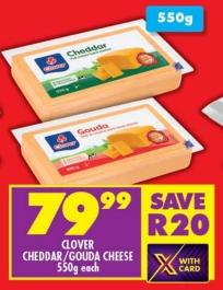 Clover Cheddar/Gouda Cheese 550g each