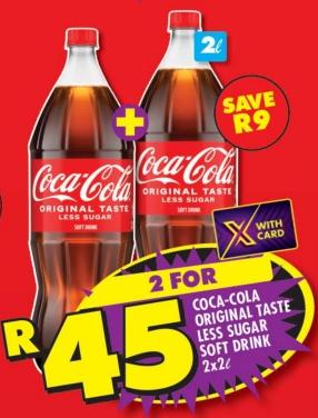 Coca-Cola Original Taste Less Sugar Soft Drink 2x2Lt