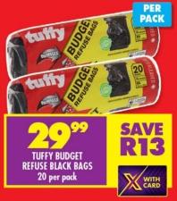 Tuffy Budget Refuse Black Bags 20 per pack