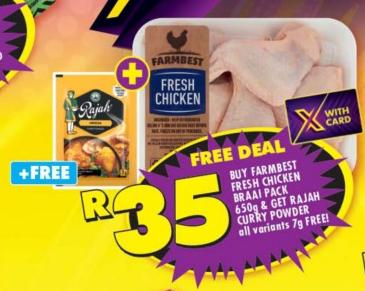 Farmbest Fresh Chicken Braai Pack 650g & Rajah Curry Powder 7g