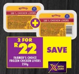 Farmer's Choice Frozen Chicken Livers 250g