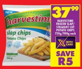 Harvestime Frozen Slap/Straight Cut Potato Chips 750g/900g Each