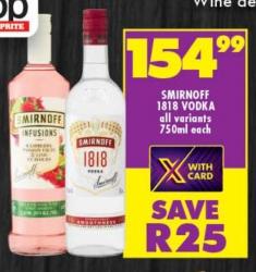 Smirnoff 1818 Vodka all variants 750ml