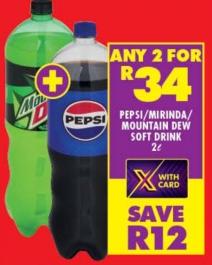 Any 2 Pepsi/Mirinda/Mountain Dew Soft Drink 2L