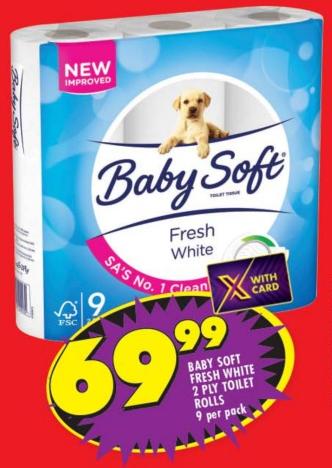 Baby Soft Fresh White 2 Ply Toilet Rolls 9 per pack