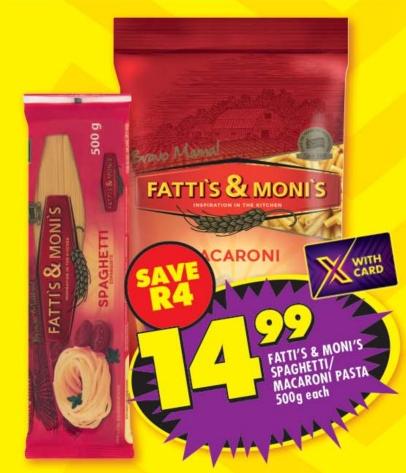 Fatti's & Moni's Spaghetti/Macaroni Pasta 500g each