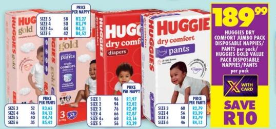 Huggies Dry Comfort Jumbo Pack Disposable /Nappies Pants Per Pack /Huggies Gold Value Pack Dispsable Nappies /Pants Per Pack