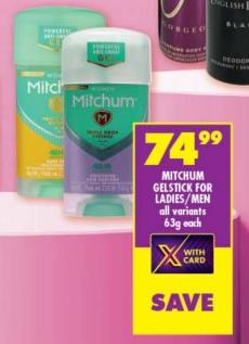 Mitchum Gelstick for Ladies/Men all variants 63g Each