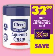 Clere Pure & Protect Aqueous Cream 475ml