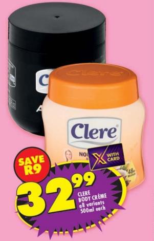 CLERE BODY CRÈME all variants 500ml each